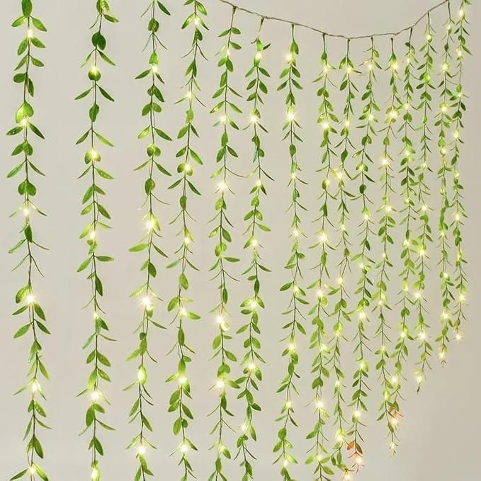 Green Leaf Artificial Curtain LED String Light, 200 LEDs, 8 Modes, Remote Control